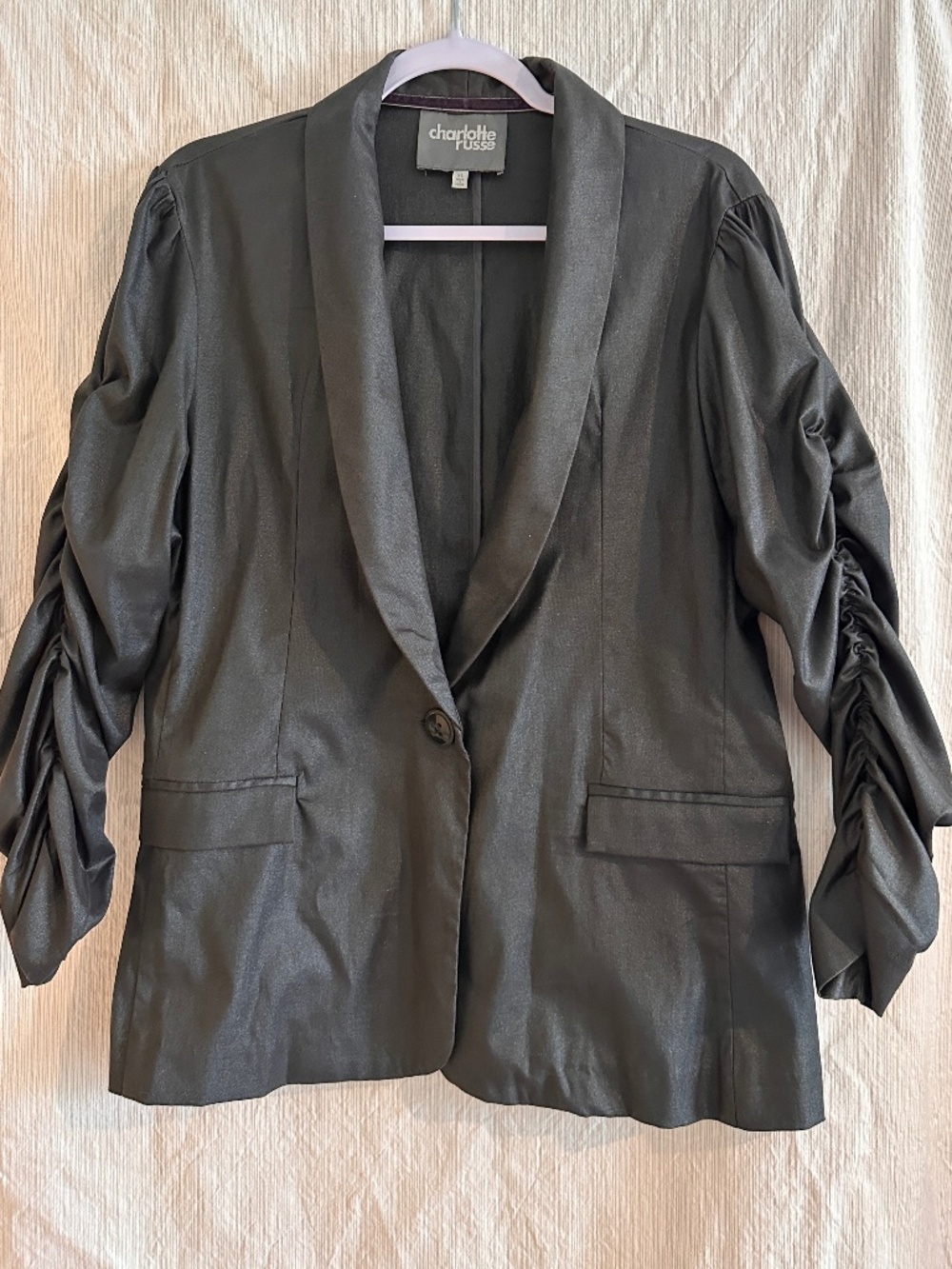 Y2K Charlotte Russe Metallic Black Ruched Sleeve Blazer XL